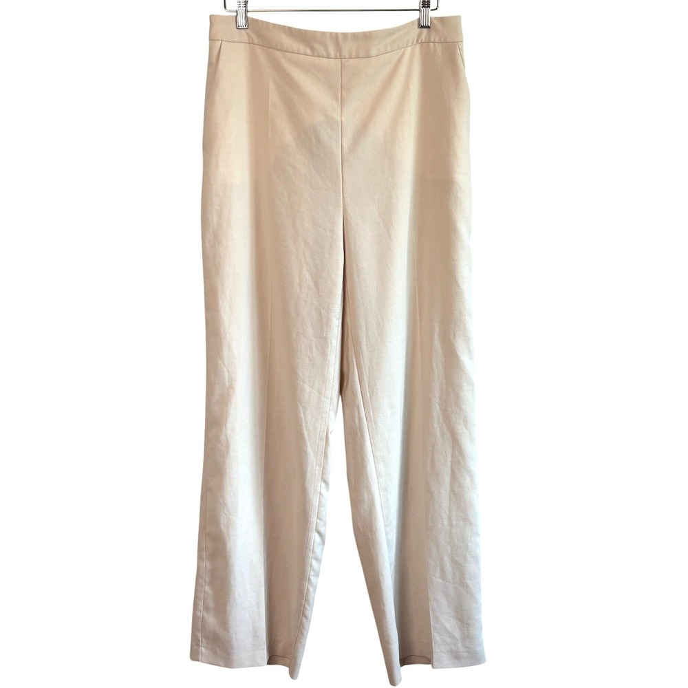 Zara Womens‎ XL Cream High Waisted Wide Leg Trousers Pull On Flat Front XL